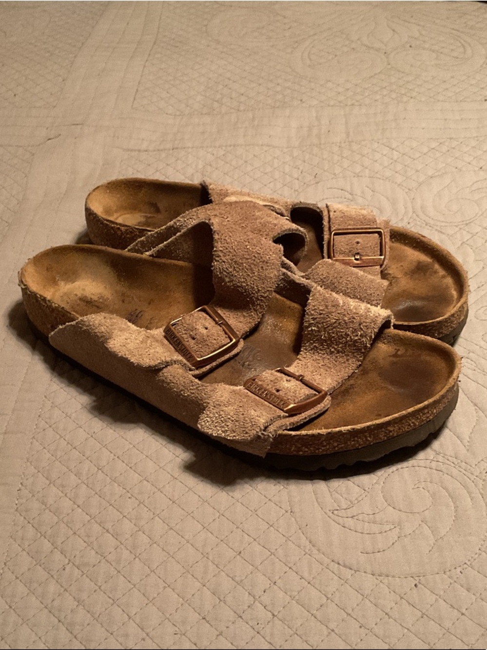 Women's Suede Birkenstock Double-Buckle Sandals in Light Brown